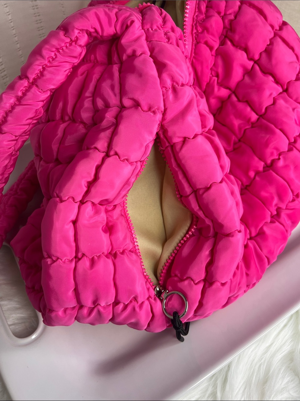 Bright Pink Quilted Shoulder Bag - Picture 5 of 12